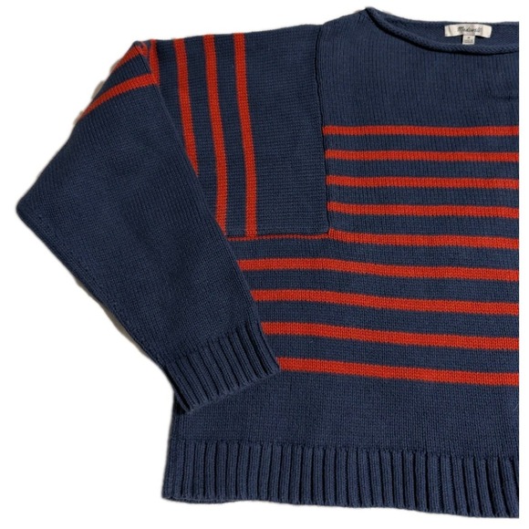 Madewell Womens M Boxy Cropped Striped Sweater Navy Red Breton Cotton - Picture 2 of 8
